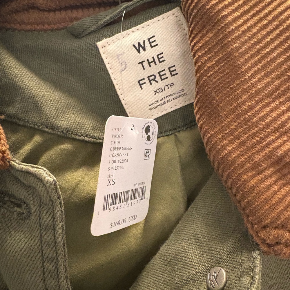 Free People We The Free Denim Barn Coat Deep Green XS NWT - Picture 5 of 6